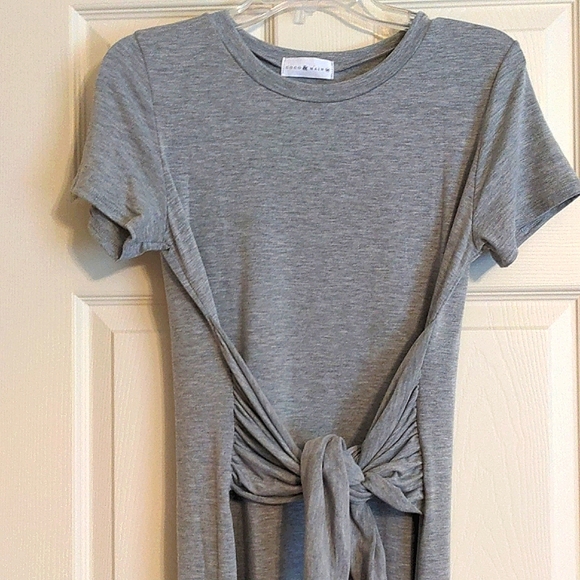 Coco and Main Tie Waist T-Shirt Dress in Heather Gray - Picture 3 of 9